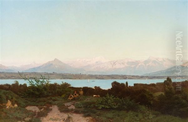 Lac De Montagne Huile Sur Toile (restaurations - view 1