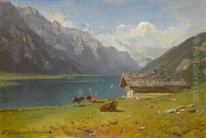 Bergsee Mit Weidenden Kuhen Bergsee Mit Weidenden Kuhen
