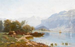 Sommerliche Uferpartie Bei Brienz by Friedrich Zimmermann