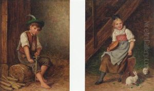 A Young Boy Carving A Cross by Friedrich August Zimmermann