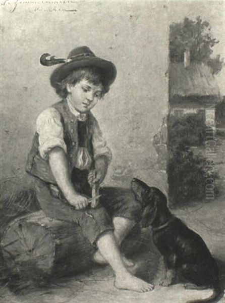 Young Boy With His Daschund - view 1