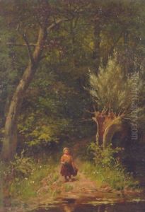 Little Girl At A Forest Moor by Johan Georg Gerstenhauer Zimmermann