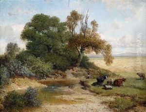 Sommerliche Vorgebirgslandschaft Mit Tierstaffage by Max Zimmermann