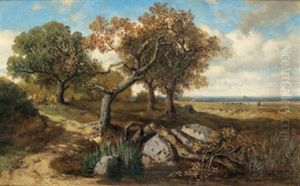 Sommerlandschaft Mit Alten Eichen by Max Zimmermann