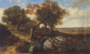 Sommerlandschaft Mit Alten Eichen An Einem Tumpel by Max Zimmermann