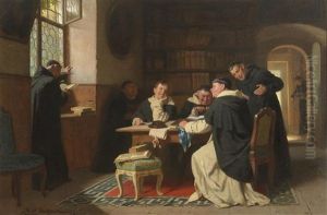 Friars In The Library by Reinhard Sebastian Zimmermann
