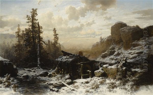 A Mill In A Mountainous Winter Landscape - view 1