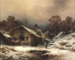 Winterlandschaft Mit Der Werkstatt Eines Hufschmieds