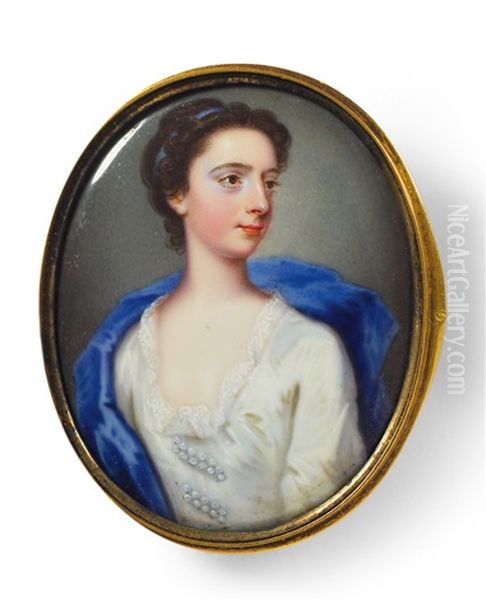 A Portrait Miniature Of A Young Lady In A Blue Cloak - view 1