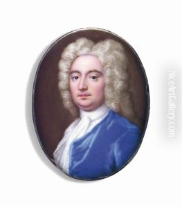 A Gentleman, In Blue Velvet Coat, Powdered Curling Wig
