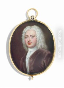 A Gentleman, In Brown Velvet Coat, White Cravat, Powdered Curling Wig