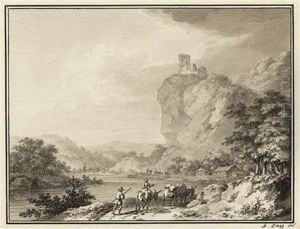 Flusslandschaft Mit Heimkehrenden Landleuten by Adrian Ludwig Zingg
