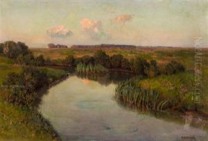 Pejzaz Z Rzeka Meandrujaca Przez Lake by Teodor Ziomek
