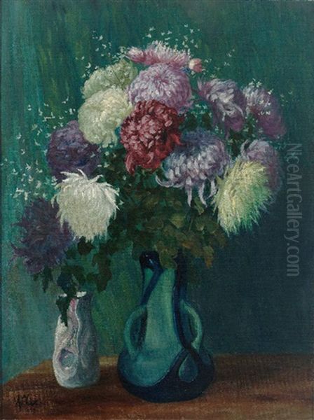 Chrysanthemenstraus Und Jugendstilvasen - view 1
