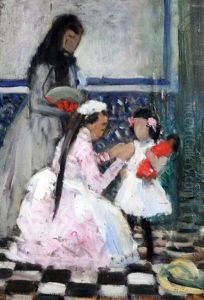 Interior With Maid Dressing A Child by Henri Achille Zo