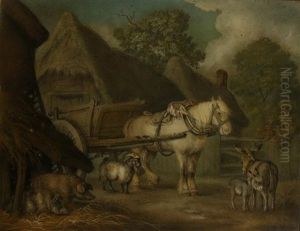 A 'marmotinto' Sand Painting Of A Horse And Cart