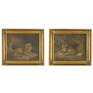 Untitled (depicting A Lion And A Tiger In Naturalistic Surroundings, Pair)