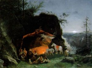 Zigeuner Am Nachtlichen Lagerfeuer