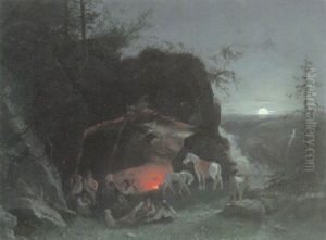 Vor Einer Hohle Lagernde Zigeuner Am Offenen Feuer by Wilhelm Zobus