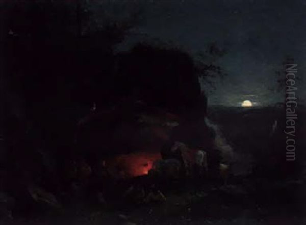 Travellers Resting Near In Moonlight - view 1