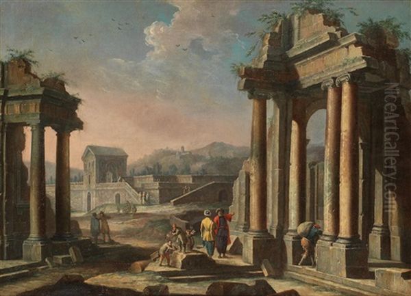 Architectural Capricci With Figures Amongst Classical Ruins - view 1