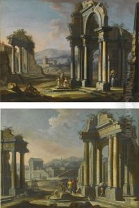 Architectural Capricci With Figures Among Classical Ruins: A Pair by Giuseppe Zocchi