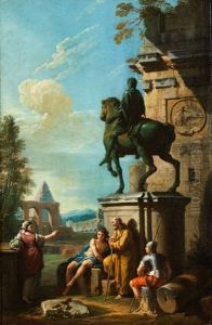 Romisches Ruinencapriccio Antiker Reiterstatue Und Figurenstaffage by Giuseppe Zocchi