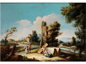 Landschaft Mit Weiler Und Flusslauf