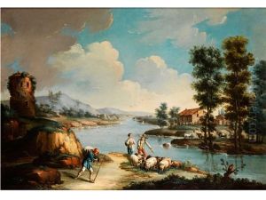 Landschaft Mit Weiler, Hirten Und Herde by Giuseppe Zocchi