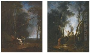 Scene Of Sacrifice In A Forest Clearing; Scene Of Sacrifice With A Lamb And A Man Holding Chains (pair)