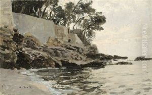 Landschaft Mit Figuren Bei Einem Reiterstandbild by Alfred Zoff