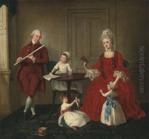 Portrait Of Mr. And Mrs. James Blew And Their Three Children In An Elegant Interior (collab. W/studio) by Johann Joseph Zoffany