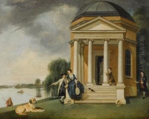The Garden At Hampton House, With Mr. And Mrs. David Garrick Taking Tea (+ The Shakespeare Temple At Hampton House, With Mr. And Mrs. David Garrick; Pair)