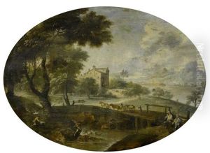 Flucht Nach Agypten In Einer Weiten Belebten Landschaft by Giuseppe Zola