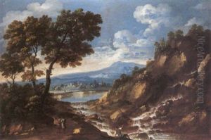 Paesaggio Con Ruscello, Viandanti E Pescatore by Giuseppe Zola