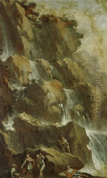Wasserfall Im Gebirge Mit Figuren - view 1