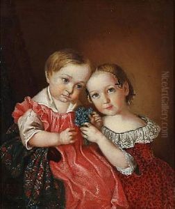 Two Little Girls With A Bouquet Of Anemones