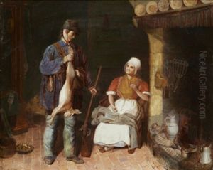 Koksinterior Med Handarbetande Kvinna Och Jagare Koksinterior Med Handarbetande Kvinna Och Jagare
