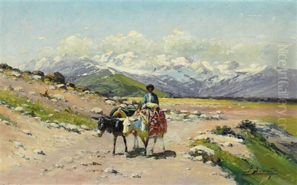 A Traveler With Donkeys In The Caucasus - view 1