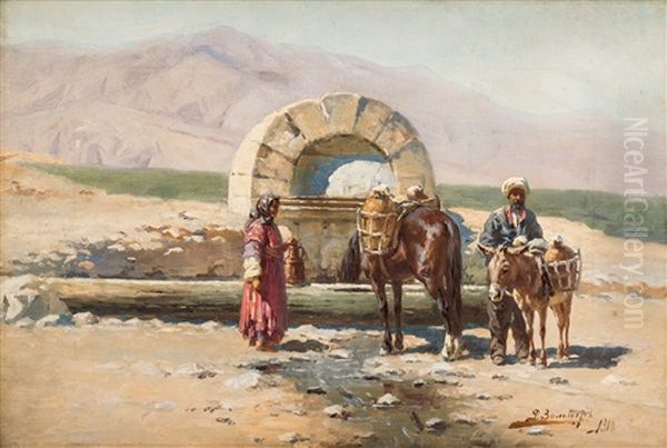 Caucasian Landscape With Donkeys And Horses Resting - view 1