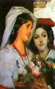 Zwei Romische Madchen Mit Blumenkorb by Antonio Zona