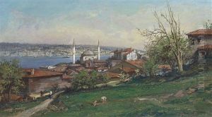 A View Of Constantinople With The Dolmabahce Mosque Seen From The Hills Of Gumussuyu by Fausto Zonaro