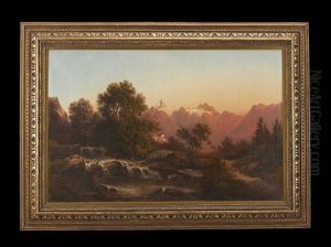 Austrian Landscape At Sunset, With View Of A Castle
