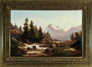 Hutte Am Wildbach In Gebirgslandschaft