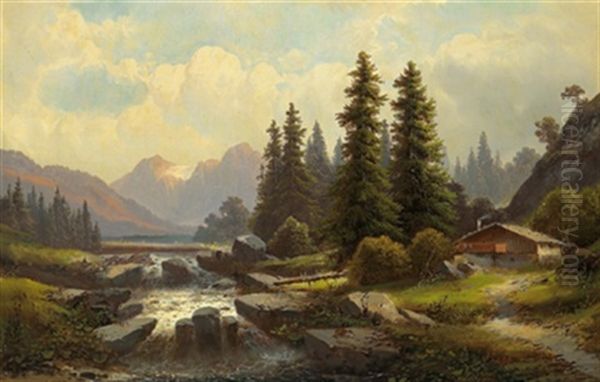 Gebirgslandschaft Mit Haus Am Flus - view 1