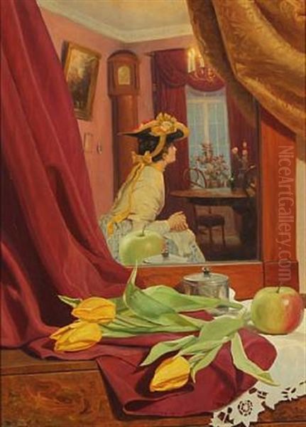 Interior With A Woman Seen In A Mirror - view 1