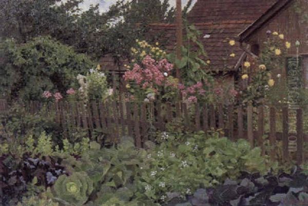 Sommerlicher Bauerngarten Mit Gemusebeeten Und Blumenstauden - view 1