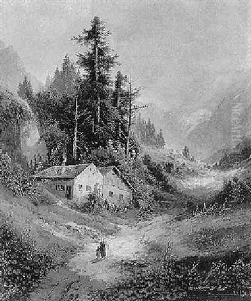 Weg Im Gebirge Mit Gehoft Und Staffagen - view 1