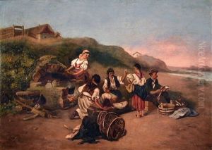 Gypsies On The Beach by Gyula Zorkoczy