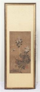Flowers & Insects, Ink & Color On Silk, 19th Century Flowers & Insects, Ink & Color On Silk, 19th Century